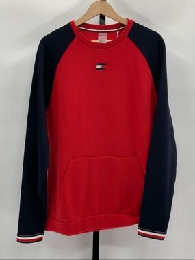 Tommy Hilfiger Red Crewneck Sweater with Navy Sleeves
